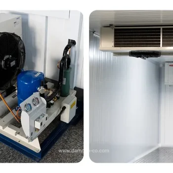 عکسی از اواپراتور داخل سردخانه و کندانسور در بیرون سردخانه.