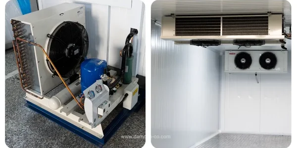 عکسی از اواپراتور داخل سردخانه و کندانسور در بیرون سردخانه.