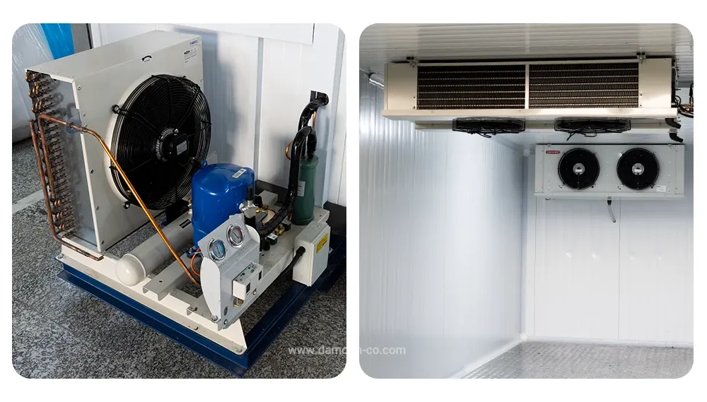 عکسی از اواپراتور داخل سردخانه و کندانسور در بیرون سردخانه.